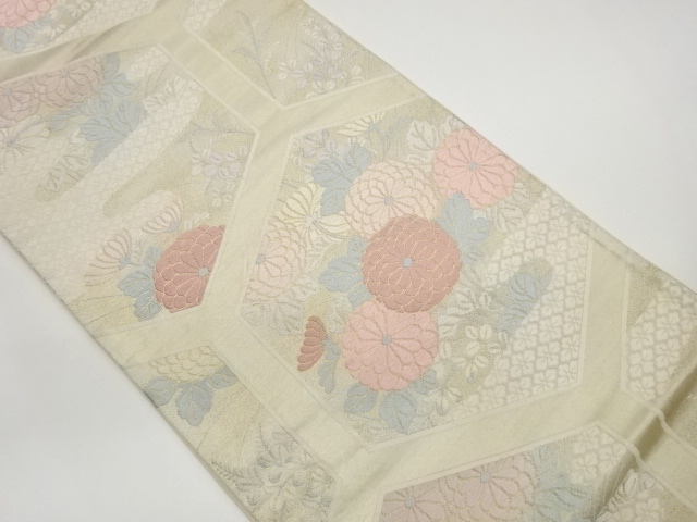 JAPANESE FUKURO OBI / WOVEN FLOWER & RHOMBUS